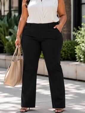 Old Navy Plus Black Pixie Flare Career Pants Plus Size Cotton Blend Office